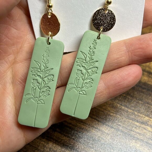 Floral Pattern Rectangle Drop Earrings - Picture 9 of 14